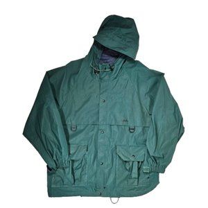 Cabela's Green Polyvinyl Jacket Rain Jacket Men's Size Large Hood